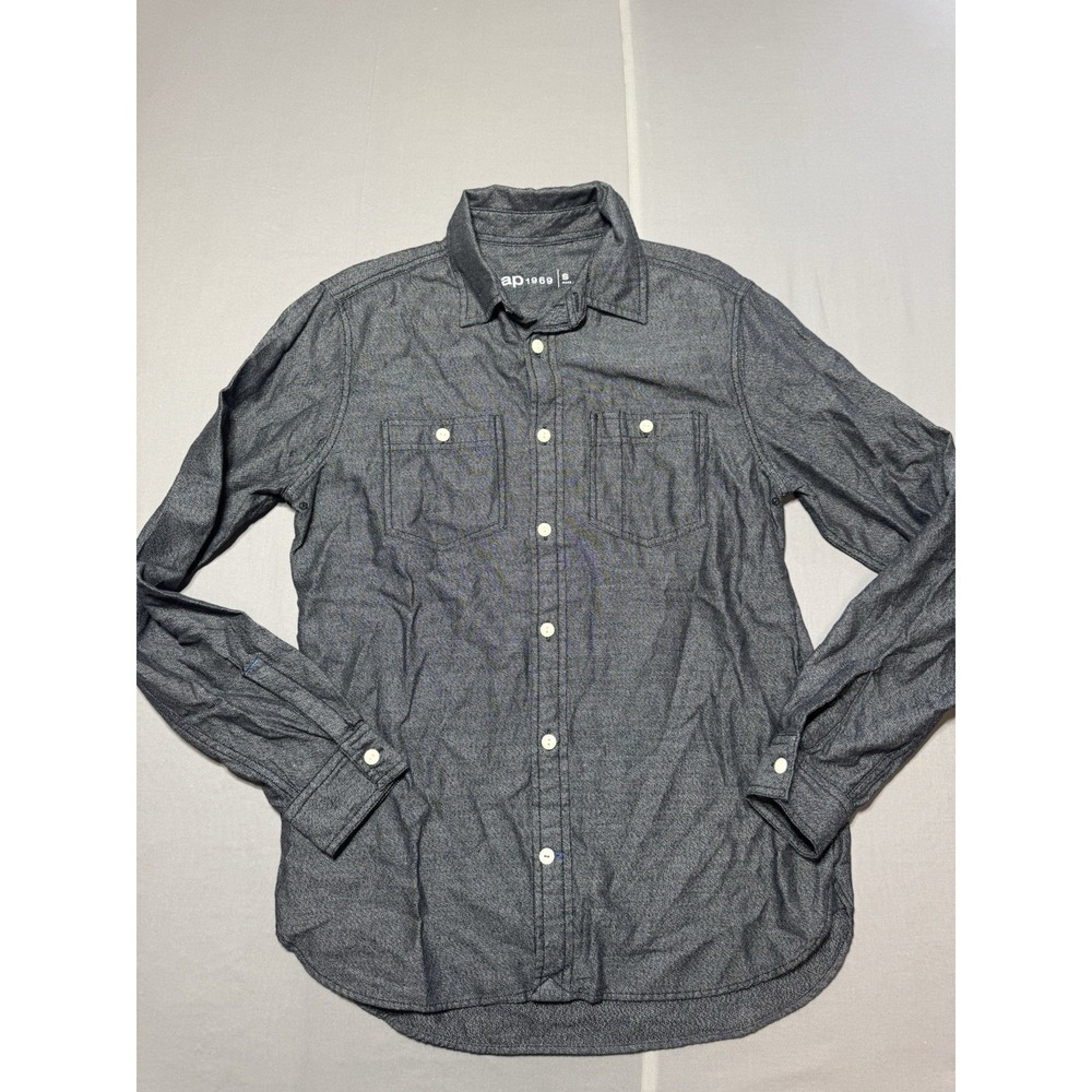 Gap Shirt Mens Small Gray‎ Herringbone Button Front Long Sleeve Casual Top